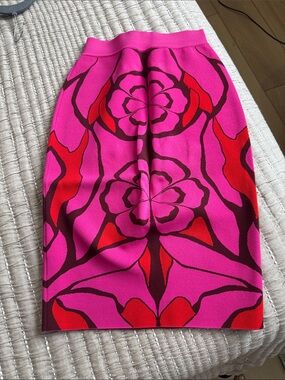 Alexander McQueen Hot Pink Floral-Print Pencil Skirt